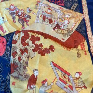 Vintage Chinese Silk Scarf – Hand-Painted Style, 34"x34", 100% Silk